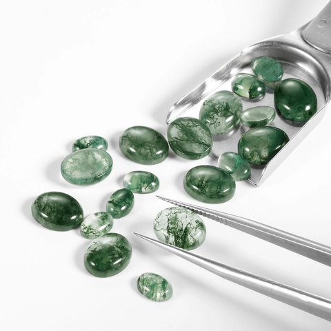 Ágata de Musgo Natural Cabujón Óvalo Piedra Preciosa de Musgo Verde Pulida Piedra Suelta Para Fabricación de Joyería DIY Colgantes