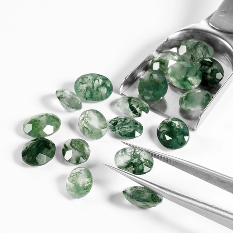 Pietra Preziosa Sfusa in Agata Muschiata Naturale Sfaccettata Ovale Verde Agata per Creazione Gioielli Anelli Collane Fai da Te