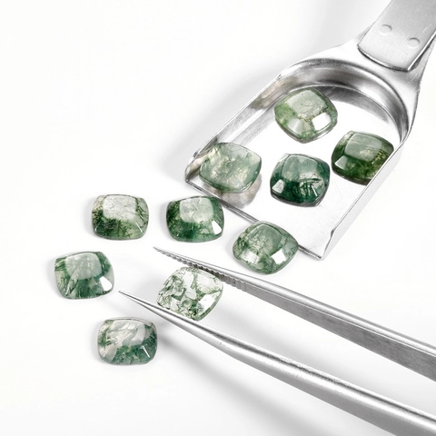 Piedra Preciosa Suelta de Ágata Musgo Natural Corte Cojín Con Inclusiones de Musgo Verde para Creación de Joyas DIY