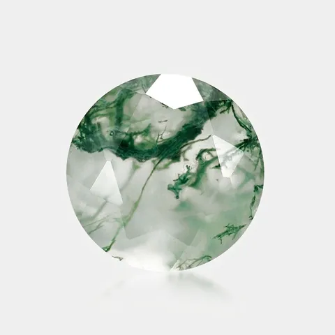 Natural Moss Agate Gemstone Loose Stone Round Faceted Green Mossy Inclusions For Jewelry Making DIY Rings Pendants Accessories
