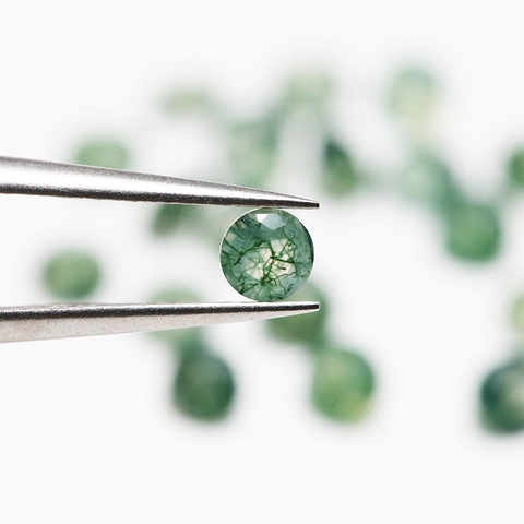 Natural Moss Agate Gemstone Loose Stone Round Faceted Green Mossy Inclusions For Jewelry Making DIY Rings Pendants Accessories