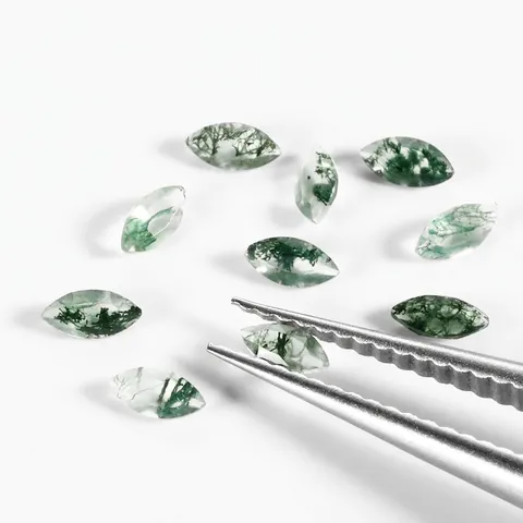 Piedra Preciosa Suelta de Ágata Musgosa Natural Talla Marquesa Ágata de Hierba Verde para Creación de Joyas Anillos