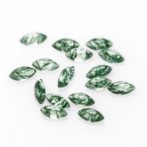 Piedra Preciosa Suelta de Ágata Musgosa Natural Talla Marquesa Ágata de Hierba Verde para Creación de Joyas Anillos