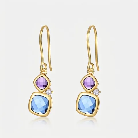 S925 Sterling Silver Post Square Synthetic Crystal Hook Earrings Colorful Zirconia Inlaid Luxury Jewelry Gift For Women