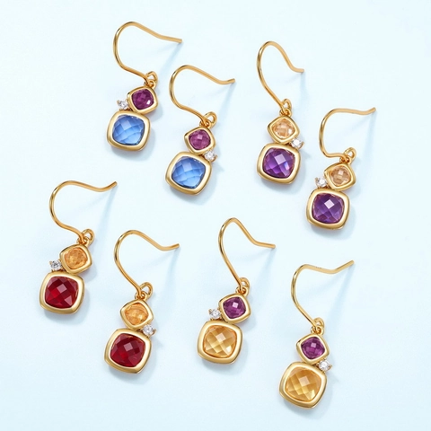 S925 Sterling Silver Post Square Synthetic Crystal Hook Earrings Colorful Zirconia Inlaid Luxury Jewelry Gift For Women