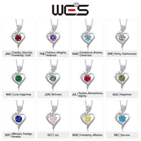 Collana con Ciondolo a Cuore e Rosa in Argento Sterling 925 Donna Dodici Pietre Portafortuna Zirconia Gioielli Eleganti