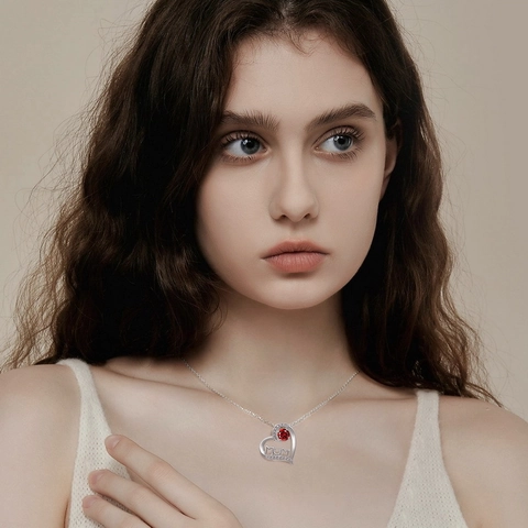 Collar de Colgante MOM de Corazón de Plata de Ley 925 para Mujer Collar de Piedra de Nacimiento de Corazón Circonia Joyería de Regalo del Día de la Madre