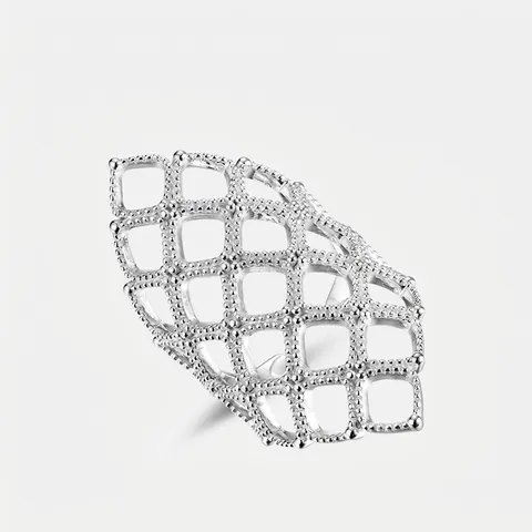 Damen 925 Sterlingsilber Hohles Netz Offener Ring Verstellbar Geometrisches Gitter Statement Zeigefinger Ring Mode Schmuck