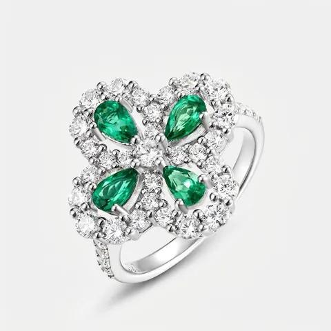 Vintage 925 Sterling Zilver Laboratorium Smaragd Klaver Ring Voor Vrouwen Elegante Strass Ingelegde Bloemvorm Bruiloft Sieraden