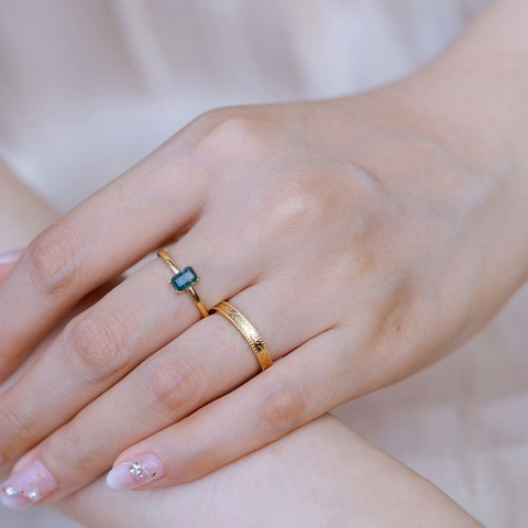 Vintage S925 Sterlingsilber Gold Beschichtet Natürlicher Moosachat Ring Set Verstellbare Offene Fingerringe Damen Schmuck