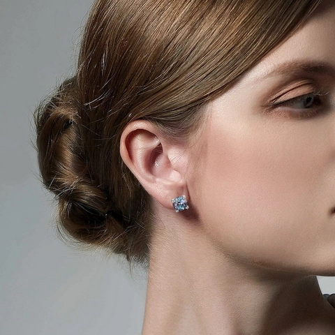 925 Sterling Silver Synthetic Alexandrite Stud Earrings Round Cut Four Claw Set Color Changing Stone Jewelry For Women
