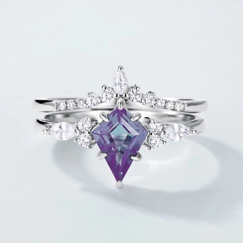 Bague en Argent Sterling 925 Alexandrite pour Femme Pierre Changeante de Couleur Cerf-volant Zirconia Bijoux de Mode