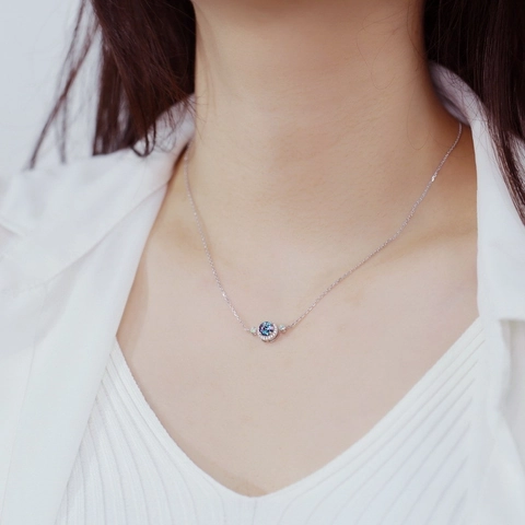 Collana con Ciondolo in Argento Sterling 925 Alessandrite Tondo Opale Strass Gioielli Donna Pietra Portafortuna di Giugno