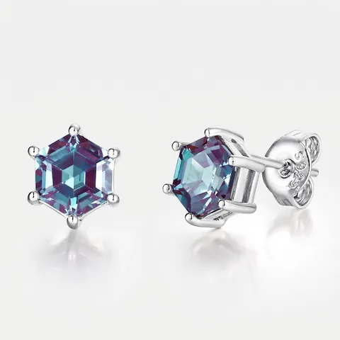 Elegante 925 Sterlingsilber Geometrische Sechseck Ohrstecker Für Damen Mit Synthetischem Alexandrit Zirkonia Schmuck