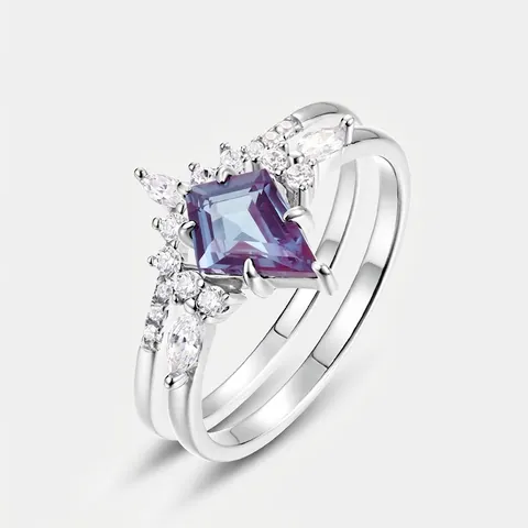 Bague en Argent Sterling 925 Alexandrite pour Femme Pierre Changeante de Couleur Cerf-volant Zirconia Bijoux de Mode
