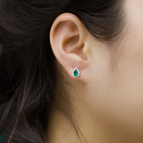 925 Sterling Silver Pear Shaped Lab Grown Emerald Stud Earrings Halo Zirconia Water Drop Earrings For Women Fashion Jewelry