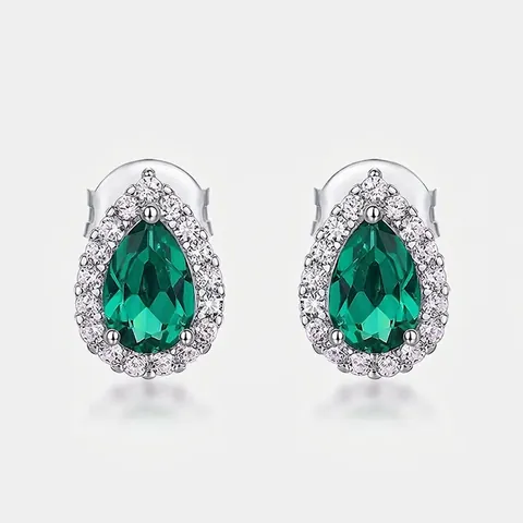 925 Sterling Silver Pear Shaped Lab Grown Emerald Stud Earrings Halo Zirconia Water Drop Earrings For Women Fashion Jewelry