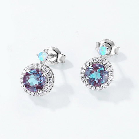 925 Sterlingsilber Alexandrit Ohrstecker Vintage Halo Rund Labor Alexandrit Künstlicher Opal Strass Damen Schmuck