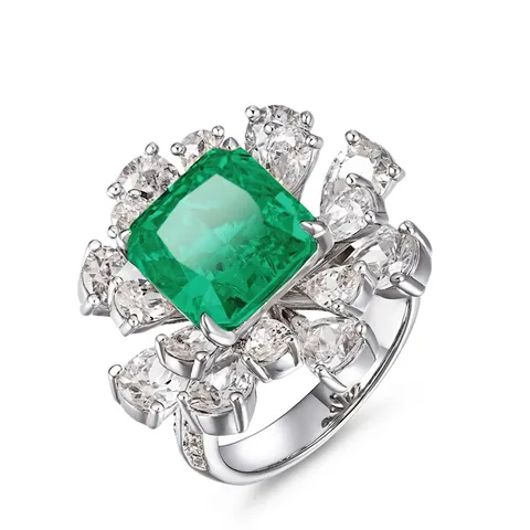 Anello in Argento Sterling 925 Vintage Taglio Smeraldo Gemma di Laboratorio Zirconia Fiore Cluster Cocktail Anello per Donna Gioielli di Lusso Regalo