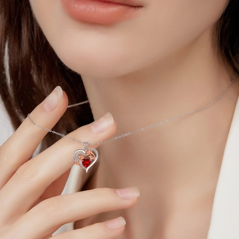 925 Sterling Silver Heart Rose Birthstone Pendant For Women Zirconia Flower Romantic Jewelry Accessory Without Chain