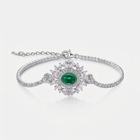 925 Sterling Zilver Gekweekte Smaragd Armband Vintage Luxe Zirconia Ingelegd Verstelbaar Sieraden Voor Vrouwen