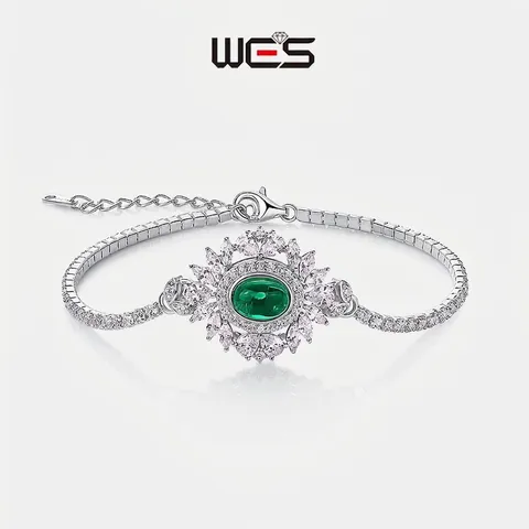 925 Sterlingsilber Lab Gezüchtetes Smaragd Armband Vintage Luxuriöser Zirkonia Eingelegter Verstellbarer Schmuck Damen