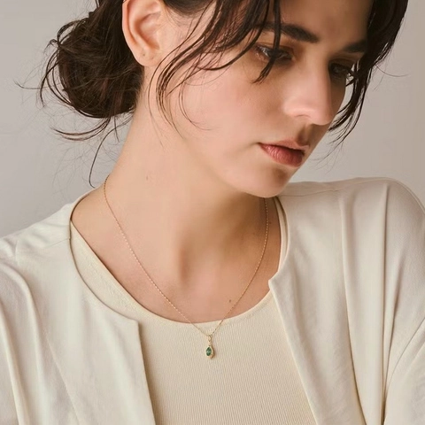 925 Sterling Silver Moss Agate Pendant Necklace Gold Plated Teardrop Natural Stone Clavicle Chain Double Sided Jewelry For Women