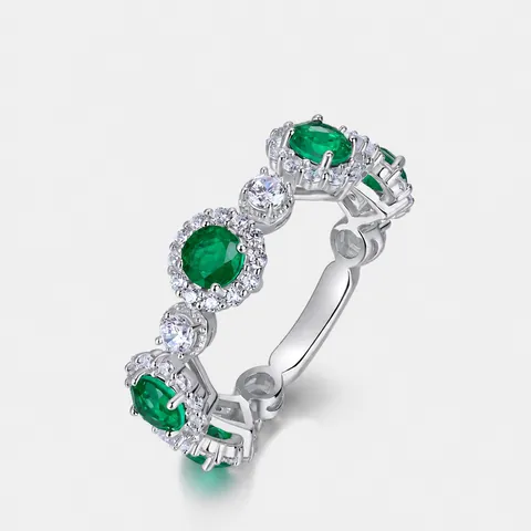 Luxury 925 Sterling Silver Ring Synthetic Emerald Green Round Zirconia Inlaid Retro Fashion Finger Ring Jewelry Gift For Women