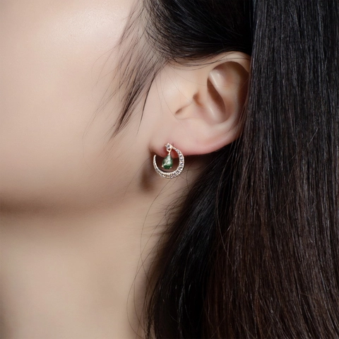 Orecchini a Bottone a Forma di Luna e Stella in Argento Sterling 925 con Agata Muschiata Naturale per Donna Gioielli Celesti