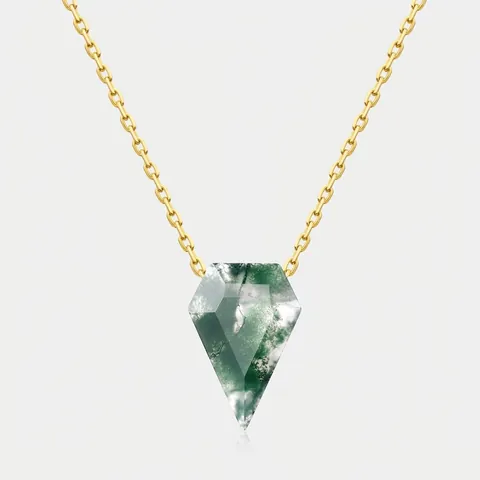 Geometric Natural Moss Agate Pendant Only (Without Chain) 925 Sterling Silver 10K Gold Plated Jewelry For Women Gift