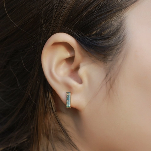 Boucles d'oreilles Clous en Argent Sterling 925 Plaqué Or Rectangle Vert Agate Mousse Femme Élégant Bijoux en Pierre Naturelle