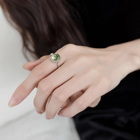 Vintage Ring Aus 925er Sterlingsilber Mit Moosachat Für Damen Geometrischer Grüner Edelstein Verstellbarer Strass Schmuck