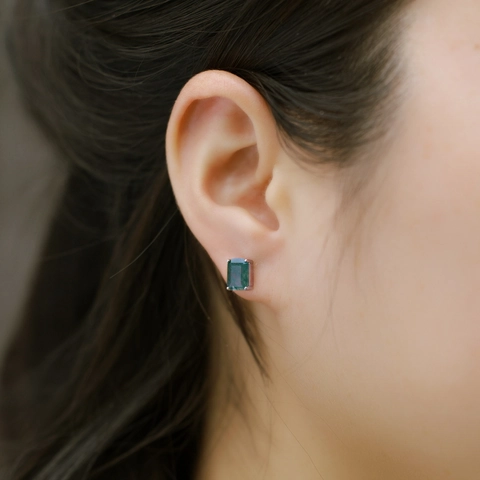 Vintage 925 Sterling Zilveren Groene Mosagaat Oorknopjes Voor Vrouwen Elegante Geometrische Rechthoekige Natuursteen Ingelegde Oorbellen Sieraden Cadeau