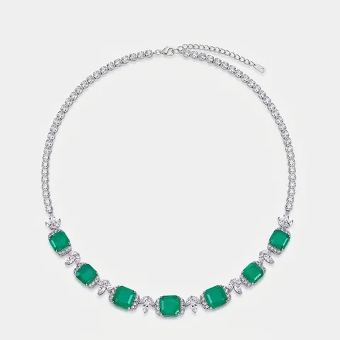 Luxueux Collier en Argent Sterling 925 pour Femmes Élégant Taille Émeraude Verre Vert Saphir Corindon Strass Bijoux