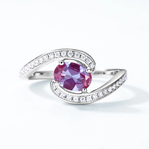 Bague en Argent Sterling S925 Avec Alexandrite Pierre Précieuse Ovale Design de Vague Strass Incrustés Bijoux de Mode Femme