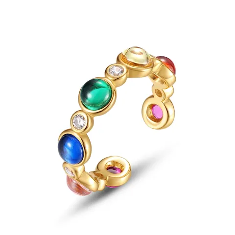 925 Sterlingsilber Regenbogen Blase Verstellbarer Offener Ring Mit Mehrfarbigen Zirkonia Vergoldet Mode Schmuck Für Damen