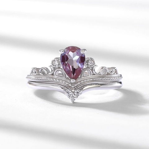 Vintage Royal 925 Sterlingsilber Vergoldet Synthetischer Alexandrit Krone Fingerring Für Damen Eleganter Eingelegter Schmuck