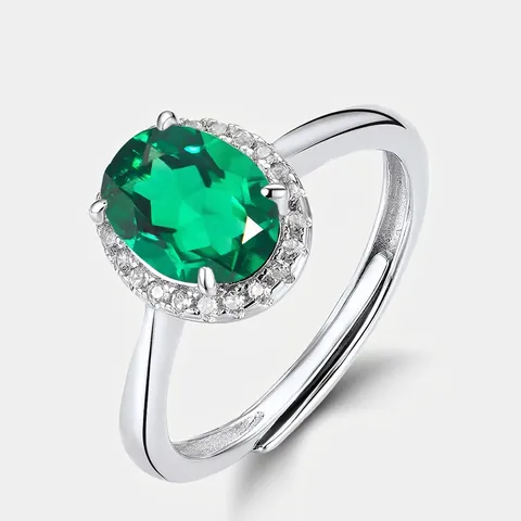 Vintage 925 Sterlingsilber Oval Laborgezüchteter Smaragd Rubin Halo Ring Verstellbar Luxus Zirkonia Hochzeitsring Damen Schmuck