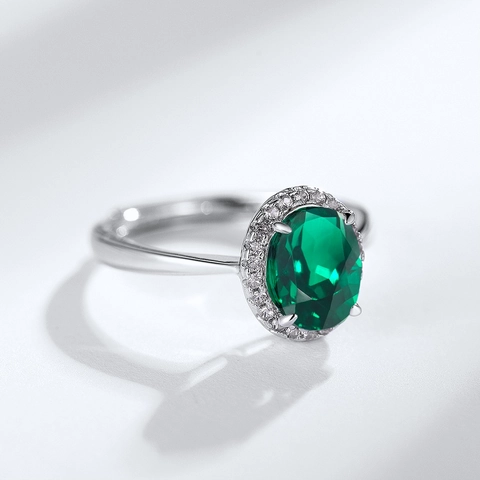Vintage 925 Sterlingsilber Oval Laborgezüchteter Smaragd Rubin Halo Ring Verstellbar Luxus Zirkonia Hochzeitsring Damen Schmuck