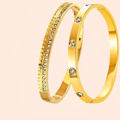 Stainless Steel Gold Silver Rose Gold Plated Rhinestone Bangle Bracelet For Women Geometric Clover Roman Numerals Fashion Jewelry