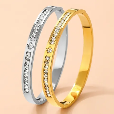 Lussuoso Braccialetto Rigido in Acciaio Inossidabile Con Strass Quadrifoglio Oro Rosa Numeri Romani Cuore Malocchio Donna