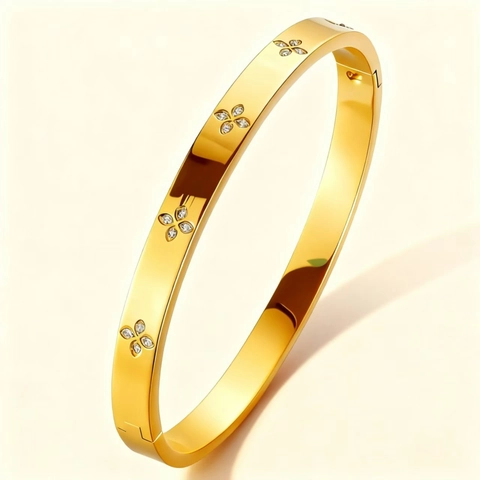 Brazalete de Acero Inoxidable con Strass para Mujer Color Oro Plata Trébol Números Romanos Corazón Joyería de Moda Pulsera