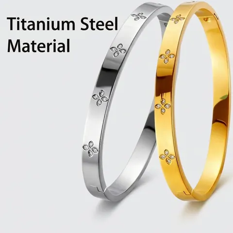 Brazalete de Acero Inoxidable con Strass para Mujer Color Oro Plata Trébol Números Romanos Corazón Joyería de Moda Pulsera