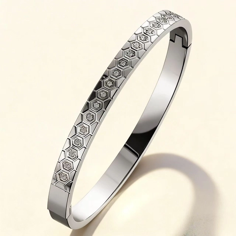 Brazalete de Acero Inoxidable de Panal Con Diamantes de Imitación Geométrico Estilo Bee My Love para Mujer Regalo Joyería Lujo