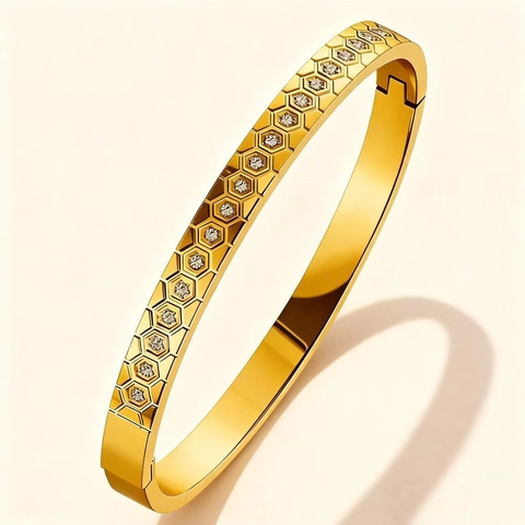 Bracciale Rigido in Strass a Esagono a Nido d'Ape per Donna Gioielli di Moda in Acciaio al Titanio Bracciale Geometrico Antisbiadimento