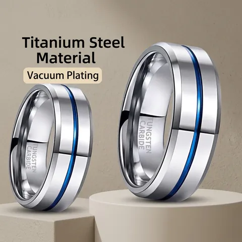 Edelstahl Ring Für Damen Herren Blaue Rille Poliertes Finish Gebürstete Mitte Ehering Klassischer Modeschmuck Fingerring
