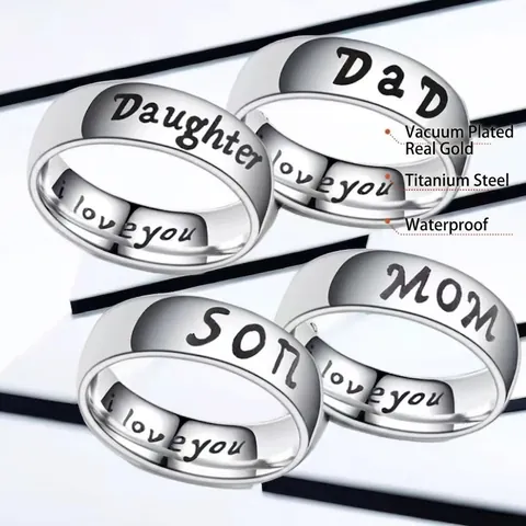 Titanstahl Familienring Graviert Mama Papa Sohn Tochter Forever Love Paar Band Edelstahl Finger Schmuck Geschenk