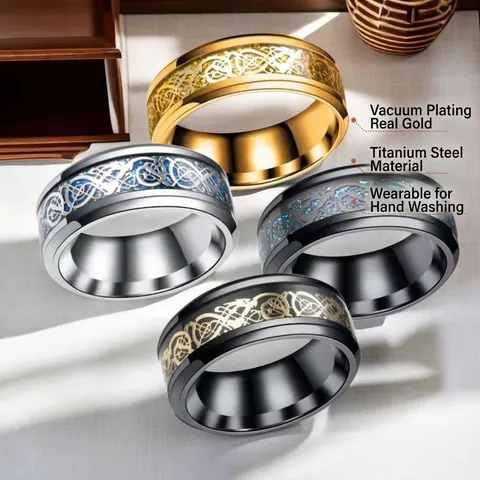 Hip Hop Stainless Steel Dragon Ring For Men Unisex Niche Minimalist Cool Celtic Knot Hollow Band Ring Electroplated Jewelry