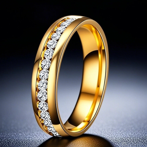 Anello Eternity in Acciaio Inossidabile Con Strass Incastonati Anello Geometrico di Lusso Per Donna Gioielli Regalo