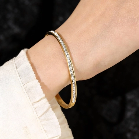 Bracciale di Lusso in Acciaio Inossidabile con Strass per Donna Bracciale in Cristallo con Pavé di Cielo Stellato Oro Rosa